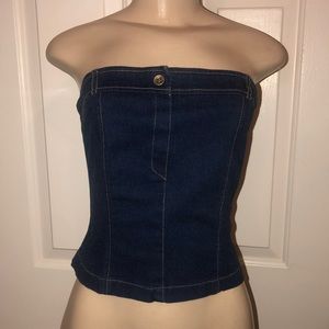 Denim strapless bustier tube top